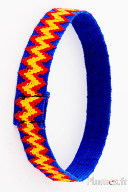 Bandeau élastique indien - largeur 3 cm - bleu-rouge-jaune